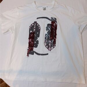 QUEEN OF SPARKLES White Tee with Red and Black Sequins